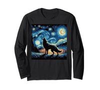 Lupo Notte Stellata Van Gogh Funny Art Meme Uomini Donne Bambini Maglia a Manica