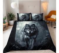 Lupo Parure Copripiumino Matrimoniale 155x220cm Modello Di Lupo Animale Della Foresta Copripiumino Ragazza Set di Biancheria da Letto Microfibra Cerniera Nascosta 3 Pezzi e 2 x Federe 50x75cm