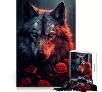 Lupo possente in rosa rossa Puzzle da 1000 pezzi per adolescenti Allenamento mentale Evasione consapevole Bordi definiti Regalo stagionale (38x52cm)