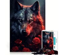 Lupo possente in rosa rossa Puzzle per adulti 1000 pezzi Gioco di memoria ad alta precisione Taglio di precisione Artigianato Momento di tranquillità Esercizio mentale a casa (38x26cm)