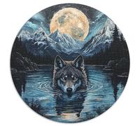 Lupo Puzzle 1000 pezzi notte chiara di luna rotonda giocattoli regalo interessanti decorazione della parete per adulti bambini 1000 pezzi (67,5 x 67,5 cm)