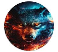 Lupo Puzzle 1000 Pezzi Rotondo Carta per Adulti Arte Fuoco e Ghiaccio