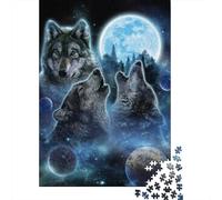 Lupo Scena della Luna Puzzle 1000 Pezzi Puzzle per Adulti Carta 1000 Pezzi Visione Notturna Puzzle per Famiglia Decorazione Casa Regalo 38x26cm/1000pcs