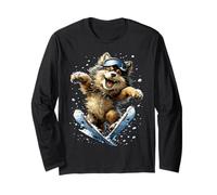 Lupo Sci con Neve e Fiocchi di Neve Inverno Animale nevoso Maglia a Manica