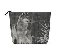 Lupo selvaggio stampato, Borsa per cosmetici in lino sintetico Borsa per trucco Borsa da viaggio portatile