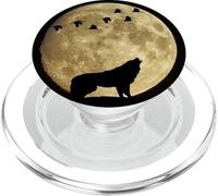 Lupo silhouette che ulula alla luna gialla | Cielo notturno PopSockets PopGrip per MagSafe