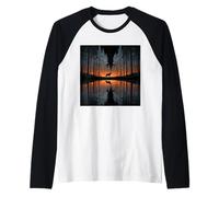 Lupo, Silhouette, Lago, riflessione, su, Il, Lago Maglia con Maniche Raglan
