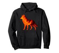Lupo solitario sopravvive alle fiamme Silhouette Art fuoco vulcanico Felpa con Cappuccio