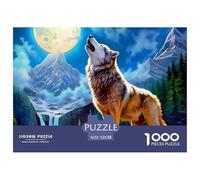 Lupo sotto la Luna Puzzle 1000 Pezzi per Adulti Carta Scenario Montagna Notte Set Puzzle 1000 Pezzi Decorazione Relax Regalo Famiglia 52x38cm/1000pcs