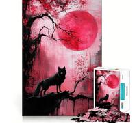 Lupo sotto la luna rossa - Puzzle da 1000 pezzi per adulti,gioco di concentrazione mentale,qualità premium,taglio laser,divertimento serale in famiglia (50x75cm)