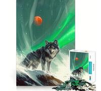 Lupo sotto l'aurora boreale e la luna rossa - Puzzle per adulti da 1000 pezzi - Gioco di potenziamento cognitivo - Design a incastro preciso - Regalo di compleanno - Rompicapo (38x26cm)