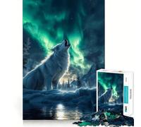 Lupo sotto l'aurora boreale - Puzzle da 1000 pezzi - Memory Train - Divertente superficie liscia e priva di sbavature - Sfida divertente per il tempo libero (38x52cm)