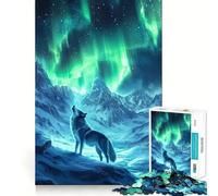 Lupo sotto l'aurora boreale - Puzzle per ragazzi da 1000 pezzi - Gioco di memoria divertente - Componenti robusti e ben definiti - Portatile - Ideale per i viaggi (38x52cm)