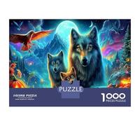 Lupo sotto Luna Cartone Resistente 1000 Pezzi Premium Jigsaw Puzzle Lupi Montagna con Brain Training Per Attività Di Vacanze, Un Regalo D'Anniversario Puzzle Speciale 70x50cm/1000pcs