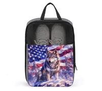 Lupo sulla neve Borsa per scarpe da golf con bandiera americana per viaggi uso quotidiano anti-polvere porta scarpe da golf