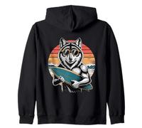 Lupo Surf con Occhiali da Sole Retro Oceano Felpa con Cappuccio
