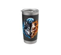 Lupo, teschio, fuoco, e, ghiaccio, luna, foresta, stile gotico, fauna Bicchiere termico in acciaio inox doppia parete