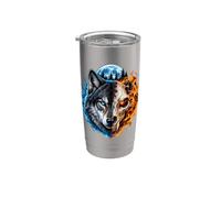 Lupo, teschio, fuoco, e, ghiaccio, luna, foresta, stile gotico, fauna Bicchiere termico in acciaio inox doppia parete