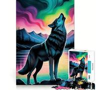 Lupo Ululante Aurora Boreale Puzzle da 1000 Pezzi Gioco Cognitivo Divertente Componenti Robusti Taglio Preciso Momento Tranquillo Esercizio Mentale a Casa (50x75cm)