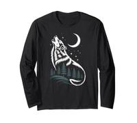 Lupo ululante con foresta e luna natura spirito animale Maglia a Manica