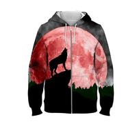 Lupo Ululante Luna Foresta Natura Fauna Selvatica Animale Modello 3D Stampato Donne Uomini Cerniera su Felpa con Cappuccio Casual con Cappuccio Felpa Giacca Abbigliamento Sportivo