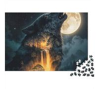 Lupo Ululante Luna Puzzle 1000 Pezzi Carta per Adulti Foresta Cascata Gioco di Puzzle 1000 Pezzi Relax Famiglia 70x50cm/1000pcs