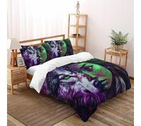 Lupo viola volto uomo Set Di Biancheria Da Letto artee Copripiumino 2 Pezzi Morbidezza Cotone Per Coppia Adulti Doppia Con Cerniera E Federa Double（200x200cm）