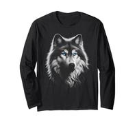 Lupo Volto Ritratto Arte Lupo Occhi Azzurri Lupi Animale Motivo Maglia a Manica