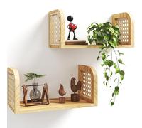 LUPWNEKA Set di 2 mensole in rattan naturale, 20,3 cm, in legno naturale, da appendere, graziose mensole da parete per cameretta dei bambini, soggiorno, sala giochi, camera da letto
