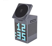 Luqeeg Caricabatterie Wireless 6 in 1, Orologio con Display e Sveglia con Altoparlante Bluetooth, Ideale per 17 16e 16 15 14 13 12 Pro