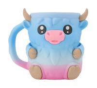 Luqeeg Porta Gelato Mezzo Litro, Manicotto per Gelato Highland Cow, PLA Adorabile Mucca Prova di Perdite Base Antiscivolo Porta Lattina di Birra con Fessura per Cucchiaio (BLUE)
