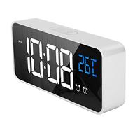 Luqeeg Sveglia Musicale Digitale, Sveglia a LED a Specchio, Orologio Digitale Ricaricabile Ad Attivazione Vocale con Display a Grande Schermo e luminosità a 3 Ingranaggi (Argento)