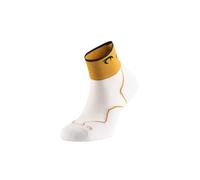 Lurbel Sfida Three - Calzini da trail running unisex, traspiranti, antivesciche e antiodore, calzini ammortizzanti, calzino alla caviglia per trail, Bianco/Giallo Ambra, L