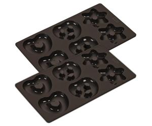 Lurch FlexiForm - Stampi per biscotti a forma di pan di zenzero (salatini a forma di cuore, stelle), set da 2 stampi per biscotti, 17 x 30 cm, in 100% silicone platino senza BPA, marrone