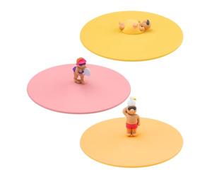 LURCH My Coperchi Beach Friends Set da 3 pezzi Tina Tennis, Dave Dune e Sam Seagull - 3 coperchi in silicone per bicchieri, senza BPA, lavabili in lavastoviglie, riutilizzabili, in silicone
