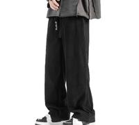 Lurebest Pantaloni in Velluto a Coste da Uomo, Pantaloni Casual Larghi e Dritti con Coulisse e Vita Elastica (Nero, 5XL)