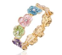 LUREME Bracciale fiore smalto 3D con perla e centro cristallo, pastello e verde foresta polsino elasticizzato, braccialetto elastico leggero per le donne(bl003637), Standard, Zinco, Non pietra