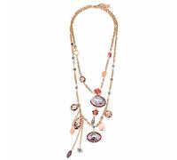 LUREME Collana vintage a doppio strato, catena lunga in oro con fiore dipinto a mano e fascino gru, gioielli artistici di moda per le donne (nl006386)