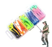 Lures de pêche pour les Basses, T Tail Bait Doux,Kit de esche de pêche en silicone 25x t queue en silicone - Avec de boîtier de fischer des crochets de piombo d'eau douce placer pour l'eau sa sa