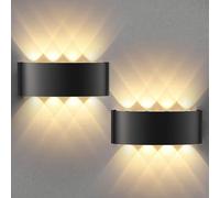 Lureshine 2pz Lampada Interno LED moderne Applique da Parete interno 22x8x5cm Up Down Bianco Caldo 3000K Alluminio pressofuso 8W per Soggiorno, Camera da Letto, Corridoio(Nero)