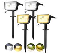 Lureshine Faretti Solari da Esterno Potenti, 2 Colori 6 Modalità Lampade da Giardino con Sensore di Movimento, 1800mAh IP65 Impermeabile Luci Solari Esterno per Cortile, Patio, Vialetto(4Pcs)