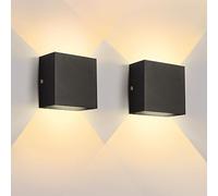 Lureshine Lampada da parete a LED per interni, set da 2, 10 x 10 x 5 cm, lampada da parete in alluminio pressofuso 10 W, colore nero, 3000 K, bianco caldo, per soggiorno e garage