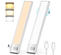 Lureshine Luce Armadio LED con Sensore di Movimento 76 LED Luci Sottopensile Cucina Magnetica Ricaricabile, 3 Temperature di Colori Dimmerabile Lampada Guardaroba per Cucina, Scale, Corridoio-2 Pezzi