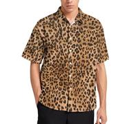 Lurhonp Camicia da uomo con stampa animalier, casual, estiva, a maniche corte, con bottoni, Leopardati, L