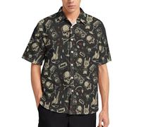 Lurhonp - Camicia hawaiana da uomo, a maniche corte, in stile casual, con bottoni, camicia tropicale da spiaggia, Teschio nero., XL