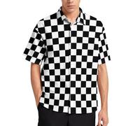 Lurhonp Camicia hawaiana da uomo, casual, a maniche corte, con bottoni, camicia da spiaggia tropicale, Nero Bianco A Scacchi, XL