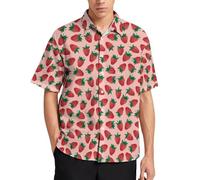 Lurhonp Camicie hawaiane da uomo fragola estate manica corta abbottonatura spiaggia camicia, Rosa, M