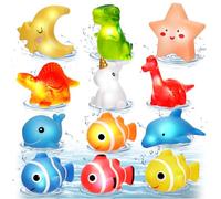 LURICO Giocattolo da Bagno,12 pezzi Giocattoli LED Illuminati per Bambini, Delfino Luna Stella Galleggianti in Gomma per Vasca, 6+ Mesi