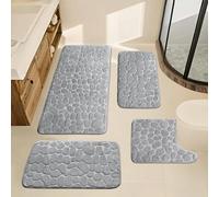 Luriseminger 4er Tappeto da Bagno Set, Tappeto da Bagno Antiscivolo in Memory Foam, Assorbente Tappetino e Tappetino per WC - Lavabile in Lavatrice