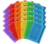 LURLIN Astuccio per matite a 3 anelli, confezione da 30 in colori assortiti per ufficio, università e scuola, cosmetici, sacchetti con cerniera in tessuto, 30 pezzi